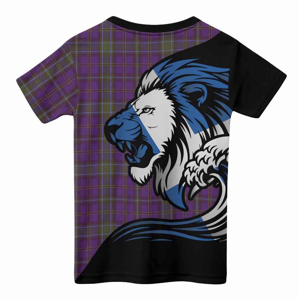 Weir Tartan Crest Kid T-shirt Scottish Golden Lions Wave Flow