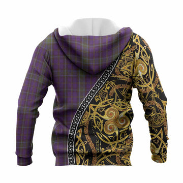 Weir Tartan Crest Knitted Hoodie Celtic Knot and Triple Trickle Spiral Symbols