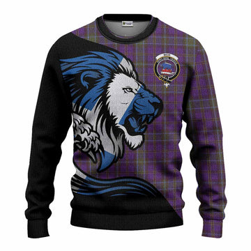 Weir Tartan Crest Knitted Sweater Scottish Golden Lions Wave Flow