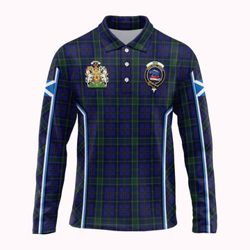 Weir Tartan Crest Long Sleeve Polo Shirt Scotland Coat of Arm Flag Style