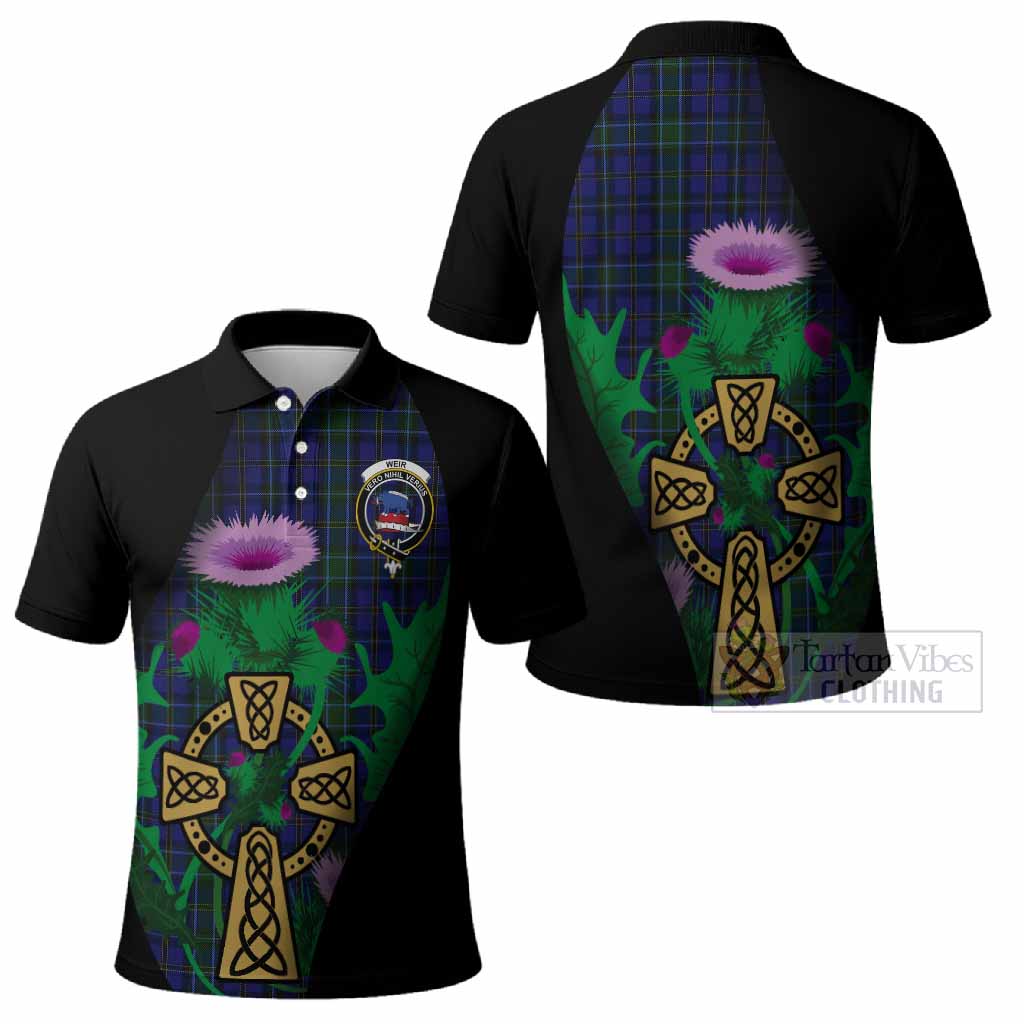 Weir Tartan Crest Polo Shirt Celtic Cross Thistle Flowers