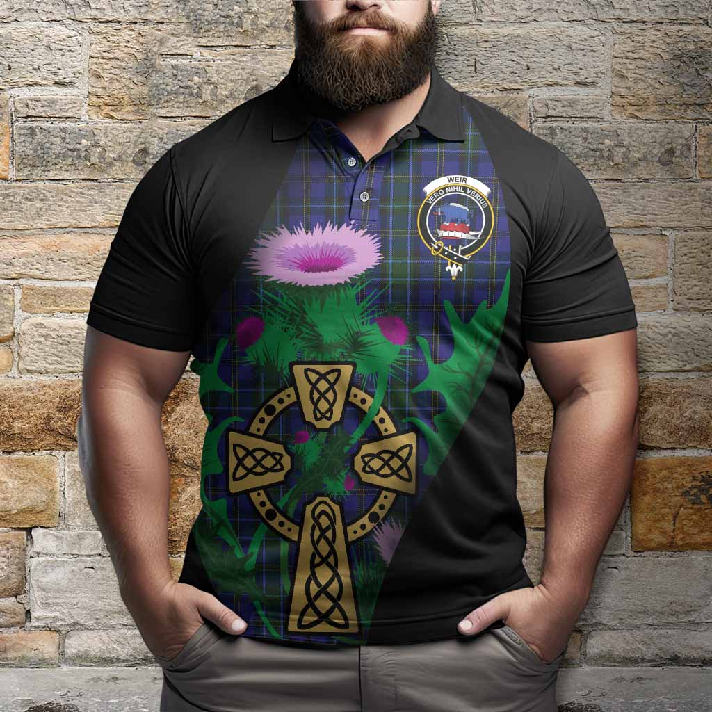 Weir Tartan Crest Polo Shirt Celtic Cross Thistle Flowers