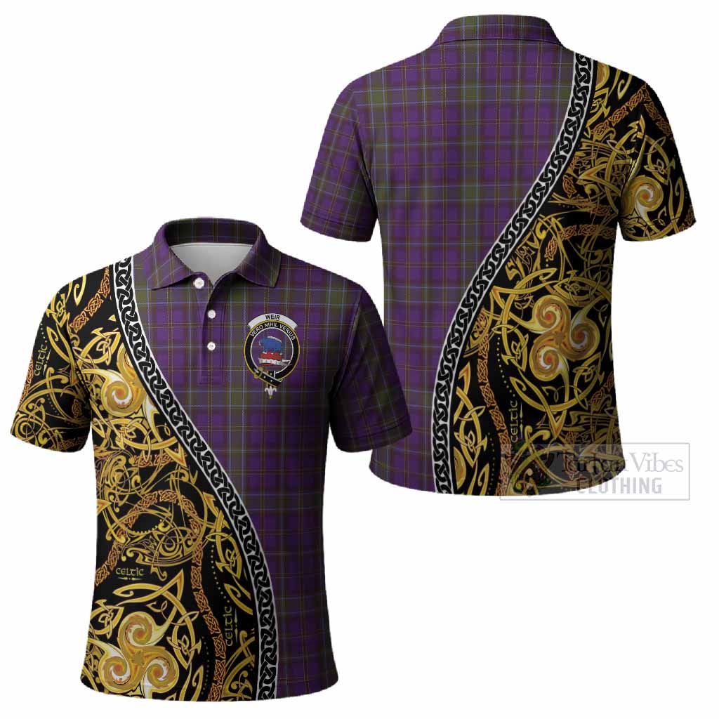Weir Tartan Crest Polo Shirt Celtic Knot and Triple Trickle Spiral Symbols