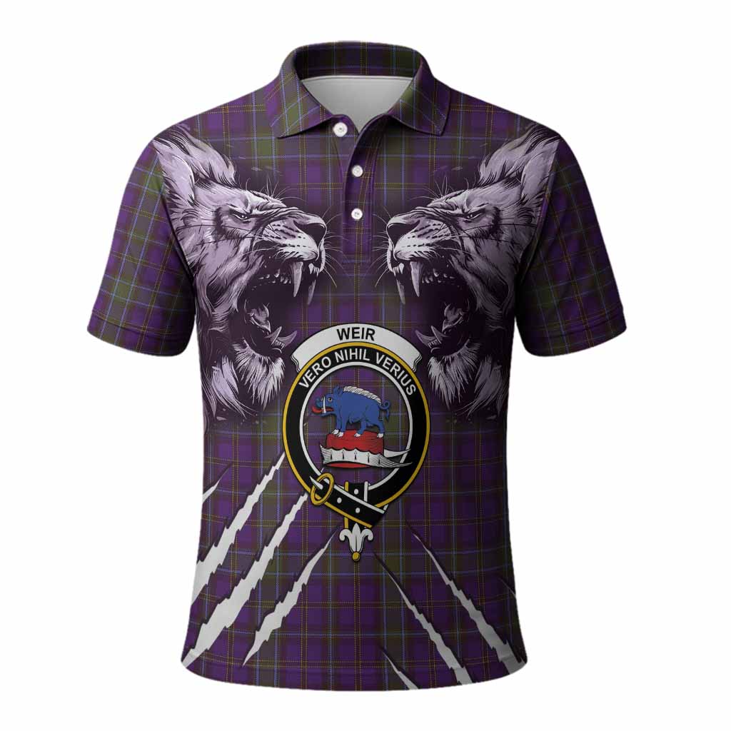Weir Tartan Crest Polo Shirt Ferocious Lion Style