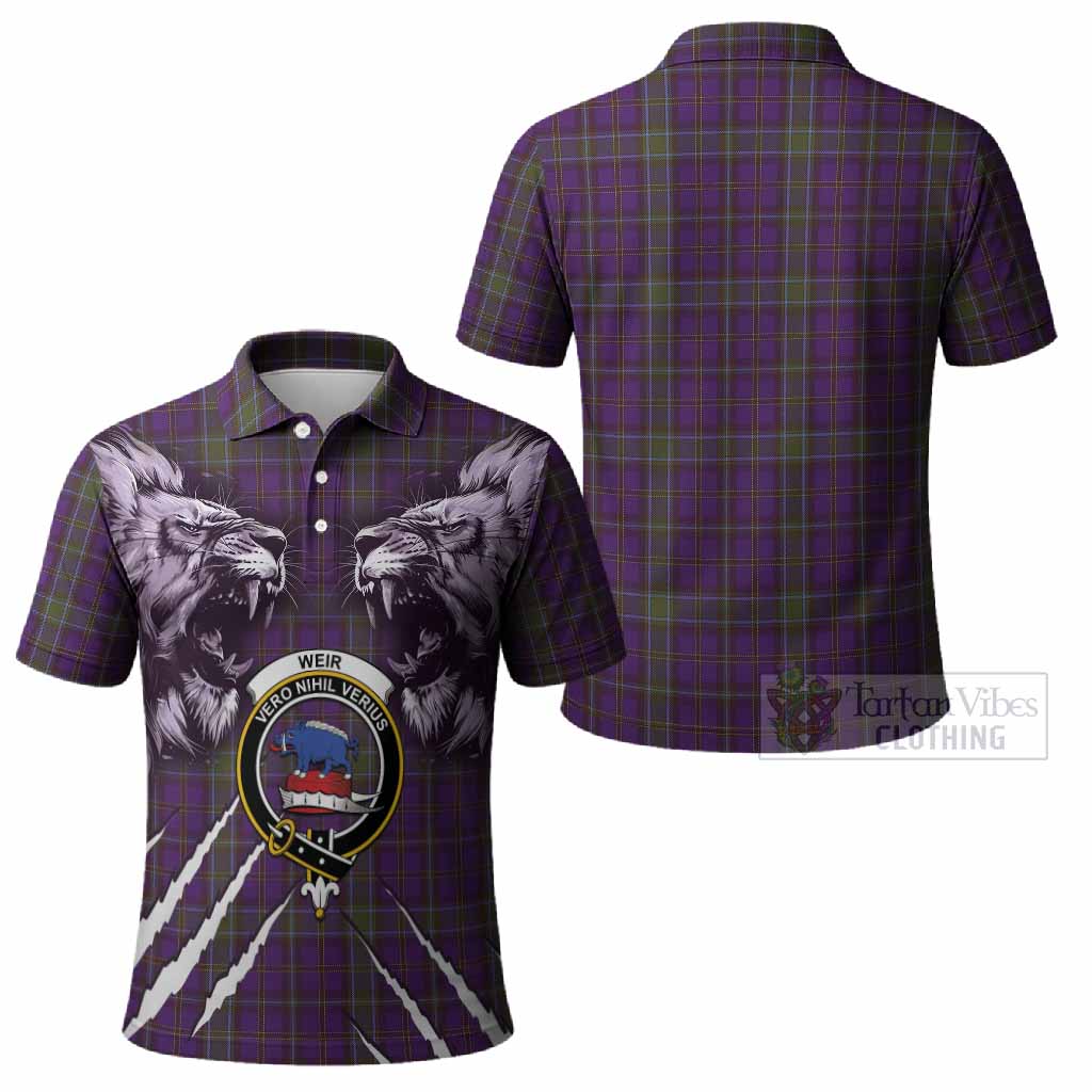 Weir Tartan Crest Polo Shirt Ferocious Lion Style