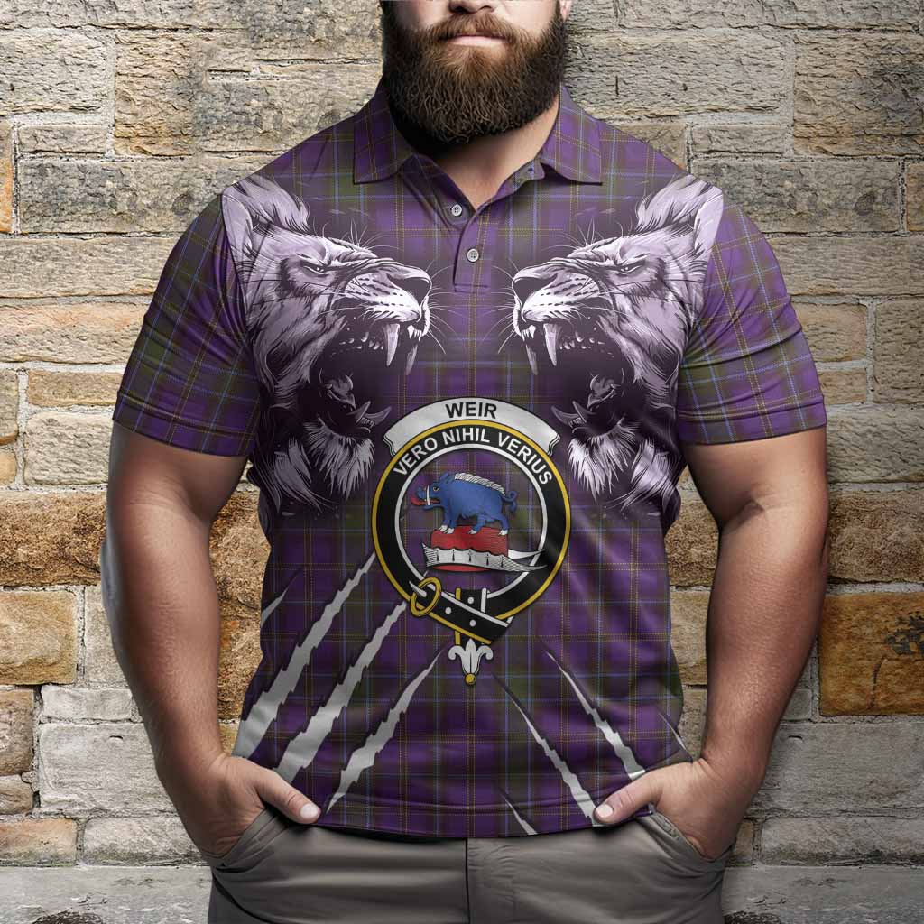 Weir Tartan Crest Polo Shirt Ferocious Lion Style