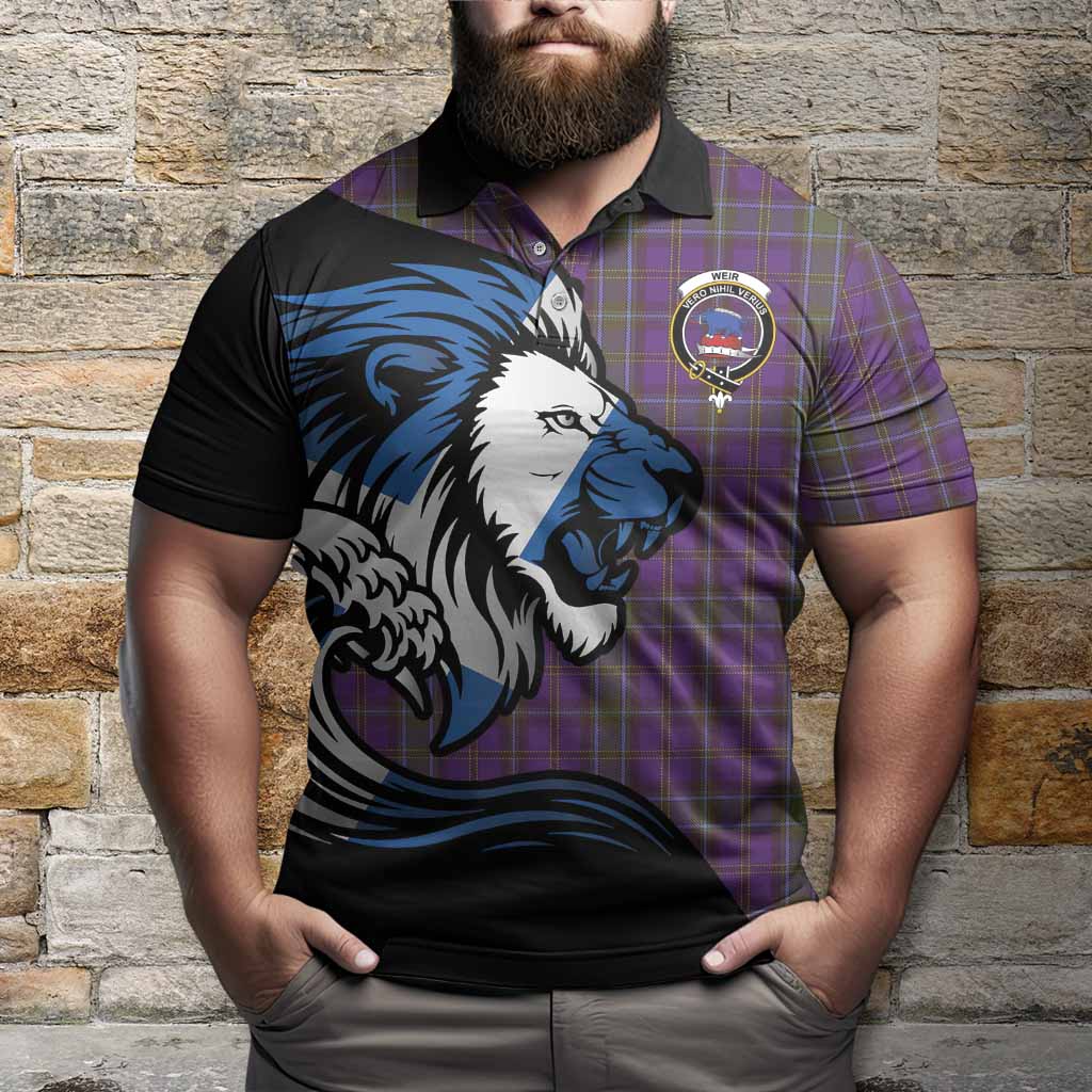 Weir Tartan Crest Polo Shirt Scottish Golden Lions Wave Flow