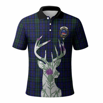 Weir Tartan Crest Polo Shirt Scottish Stag Thistle Floral Art