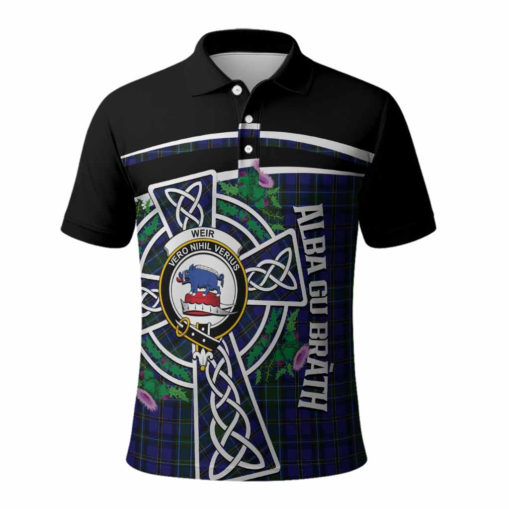 Weir Tartan Crest Polo Shirt Scottish Thistle Celtic Cross Alba Gu Brath