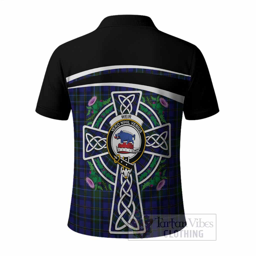 Weir Tartan Crest Polo Shirt Scottish Thistle Celtic Cross Alba Gu Brath