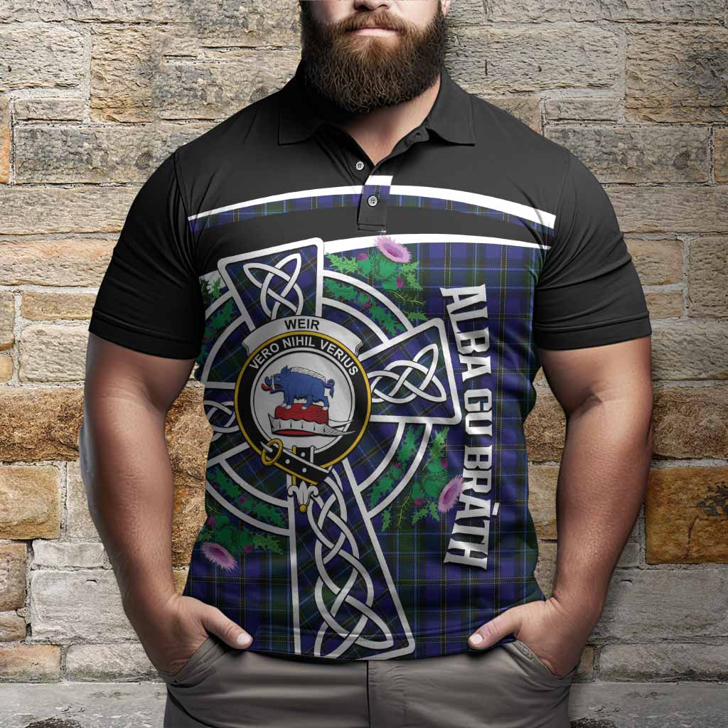 Weir Tartan Crest Polo Shirt Scottish Thistle Celtic Cross Alba Gu Brath