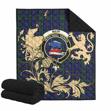 Weir Tartan Crest Premium Quilt with Scottish Iconic Symbols 