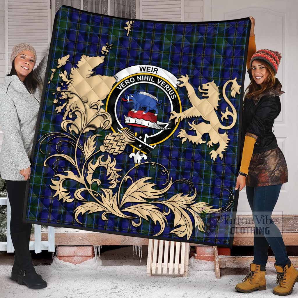 Weir Tartan Crest Premium Quilt with Scottish Iconic Symbols 
