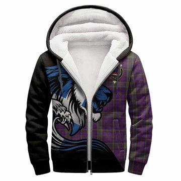 Weir Tartan Crest Sherpa Hoodie Scottish Golden Lions Wave Flow
