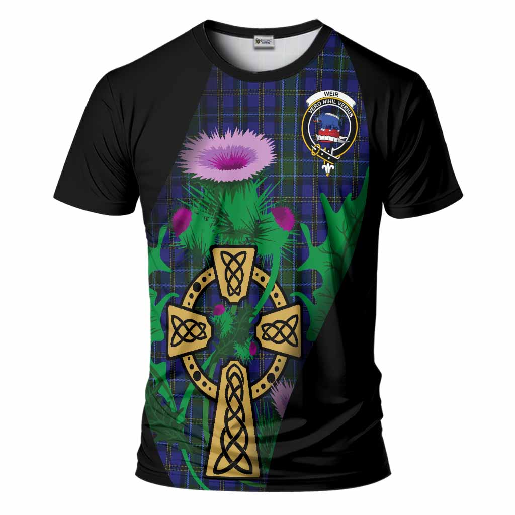 Weir Tartan Crest T-Shirt Celtic Cross Thistle Flowers