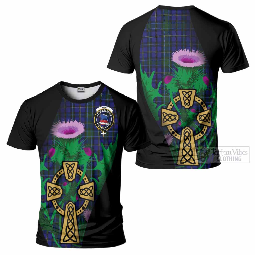 Weir Tartan Crest T-Shirt Celtic Cross Thistle Flowers