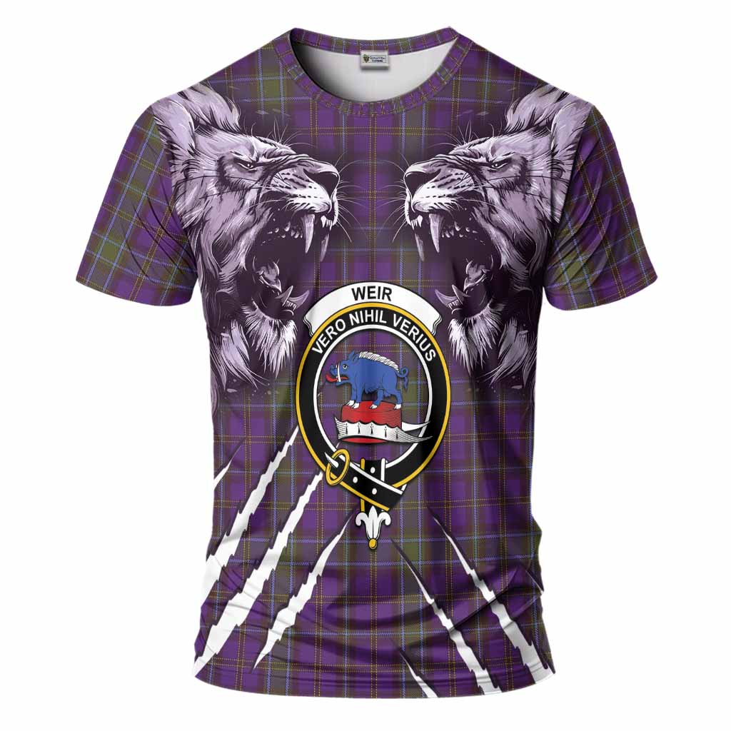 Weir Tartan Crest T-Shirt Ferocious Lion Style