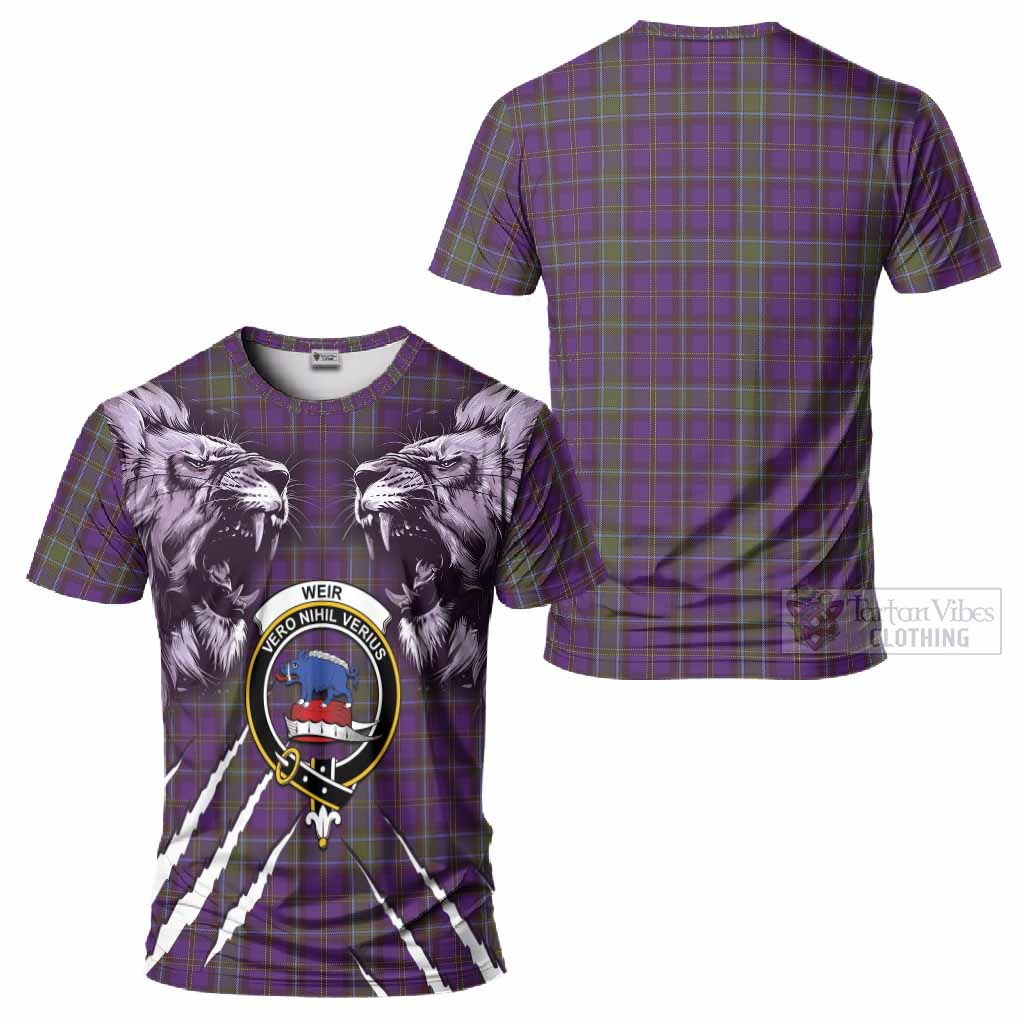 Weir Tartan Crest T-Shirt Ferocious Lion Style