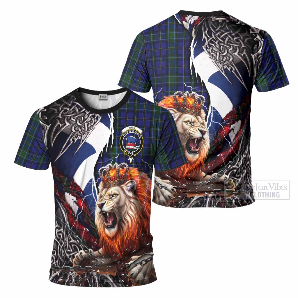 Weir Tartan Crest T-Shirt Heritage Flag Grunge Celtic Knot and Lion Rampant