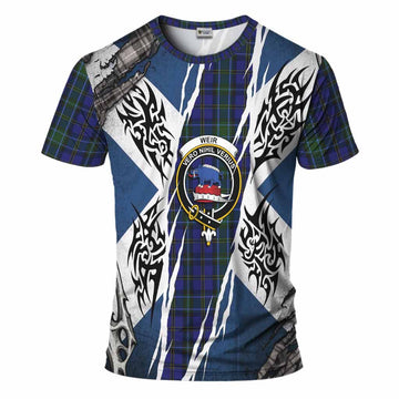 Weir Tartan Crest T-Shirt Scotland Flag Ripped Tribal Design