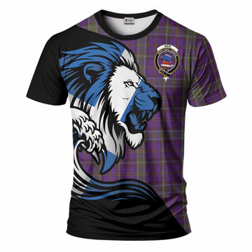 Weir Tartan Crest T-Shirt Scottish Golden Lions Wave Flow
