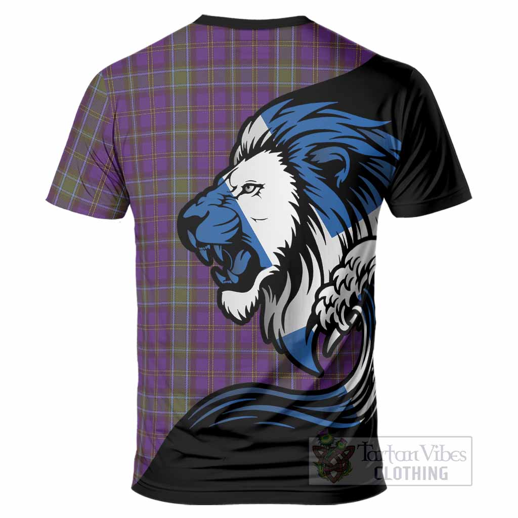 Weir Tartan Crest T-Shirt Scottish Golden Lions Wave Flow