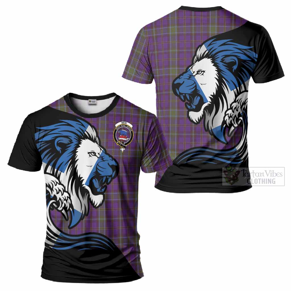 Weir Tartan Crest T-Shirt Scottish Golden Lions Wave Flow