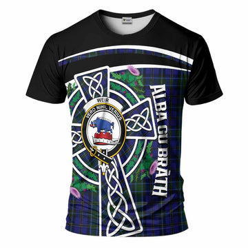 Weir Tartan Crest T-Shirt Scottish Thistle Celtic Cross Alba Gu Brath