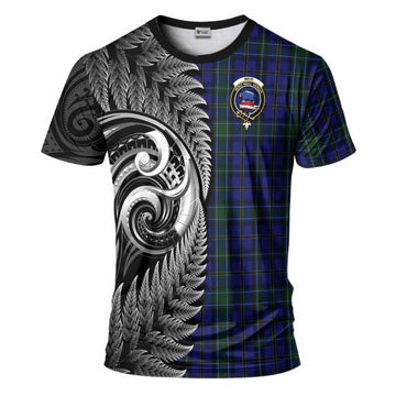 Weir Tartan Crest T-Shirt With New Zealand Silver Fern Maori Koru