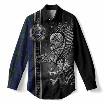 Weir Tartan Crest Women Casual Shirt Norse Mythology Viking Odin Crow Tattoo