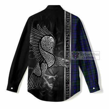 Weir Tartan Crest Women Casual Shirt Norse Mythology Viking Odin Crow Tattoo