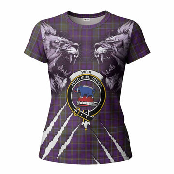 Weir Tartan Crest Women T shirt Ferocious Lion Style