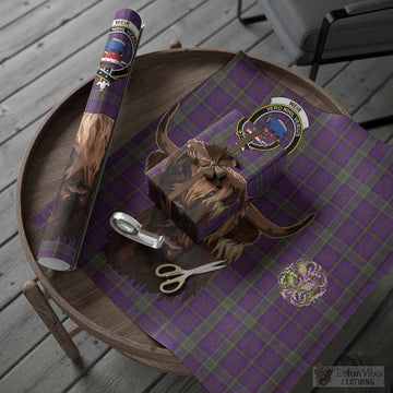 Weir Tartan Crest Wrapping Paper Scotland Heilan Coo Tartan Seamless Style