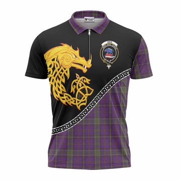 Weir Tartan Crest Zipper Polo Shirt Legendary Dragon Knot Half Style