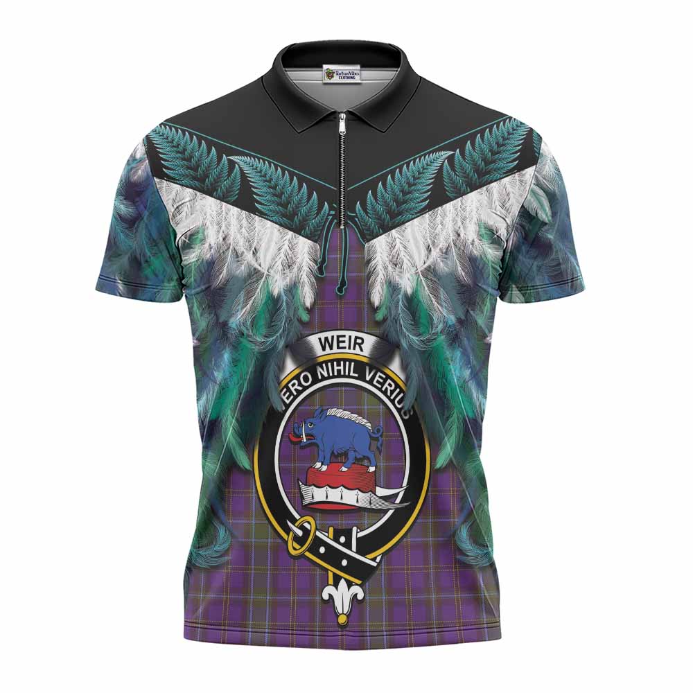 Weir Tartan Crest Zipper Polo Shirt New Zealand Maori Korowai Cloak