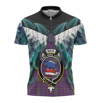 Weir Tartan Crest Zipper Polo Shirt New Zealand Maori Korowai Cloak