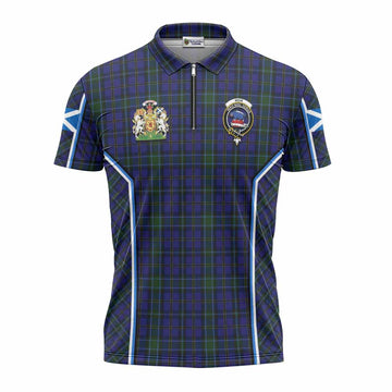 Weir Tartan Crest Zipper Polo Shirt Scotland Coat of Arm Flag Style