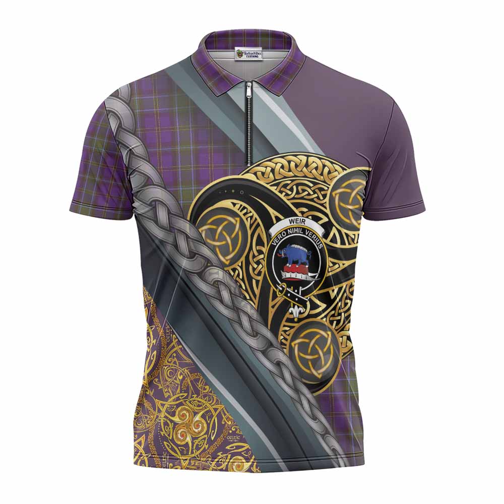 Weir Tartan Crest Zipper Polo Shirt Scottish Triskele Celtic