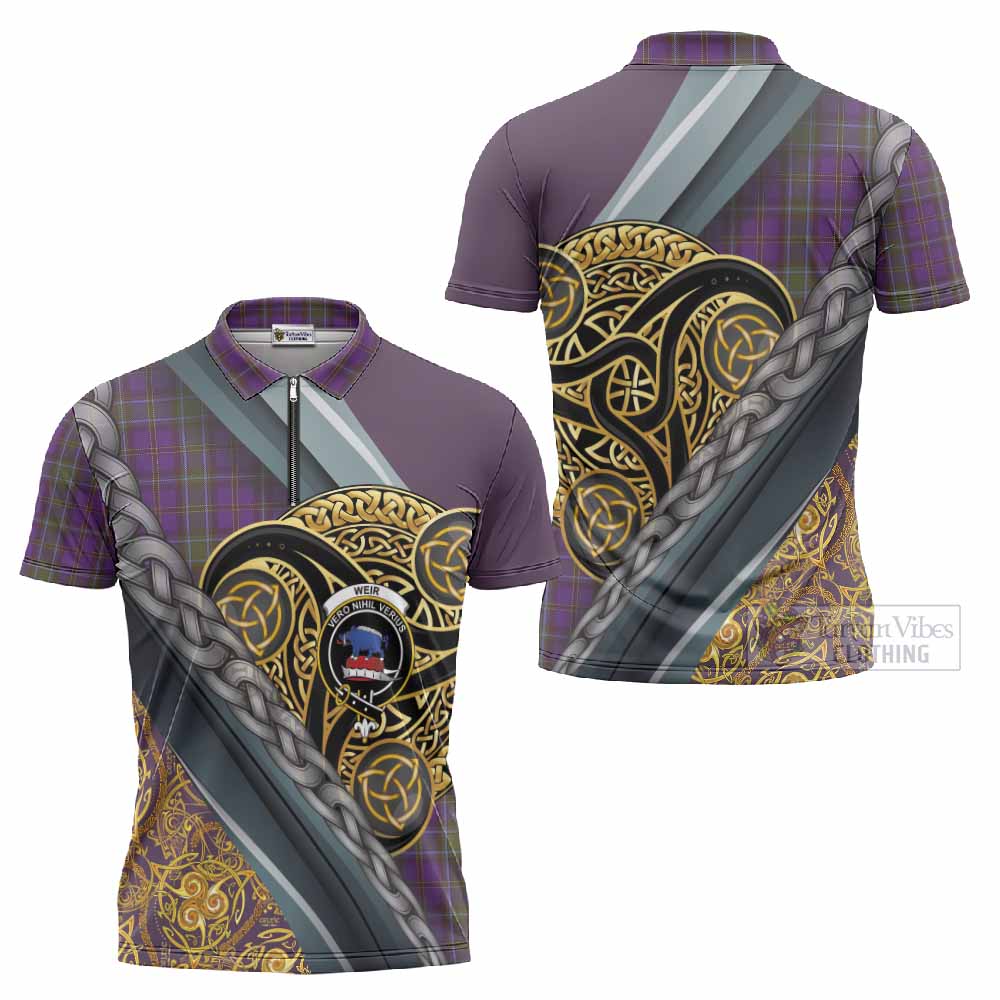 Weir Tartan Crest Zipper Polo Shirt Scottish Triskele Celtic