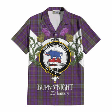 Weir Tartan Family Crest Cotton Hawaiian Shirt Scottish Burns Night Thistle Floral