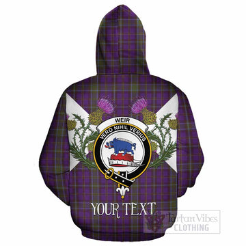 Weir Tartan Family Crest Cotton Hoodie Scottish Burns Night Thistle Floral