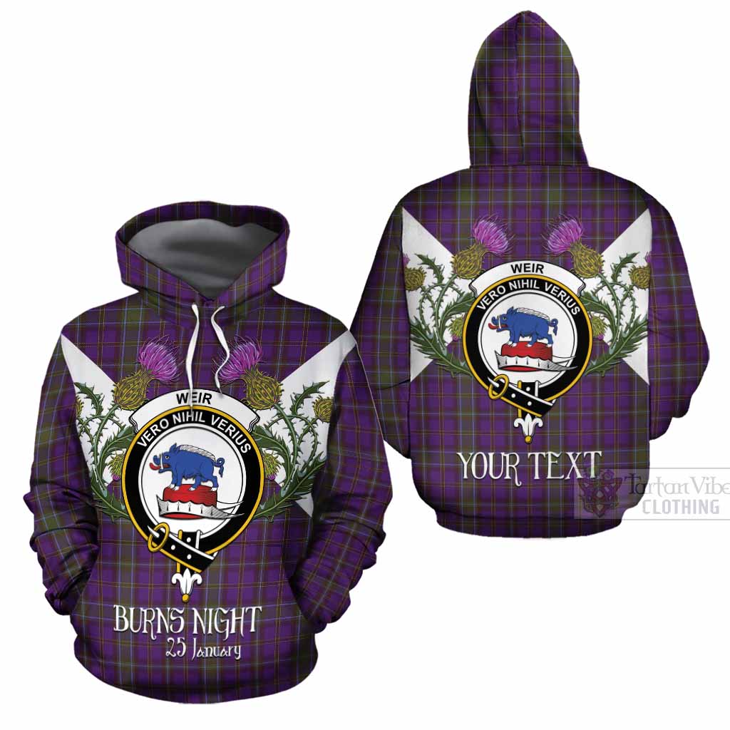 Weir Tartan Family Crest Cotton Hoodie Scottish Burns Night Thistle Floral