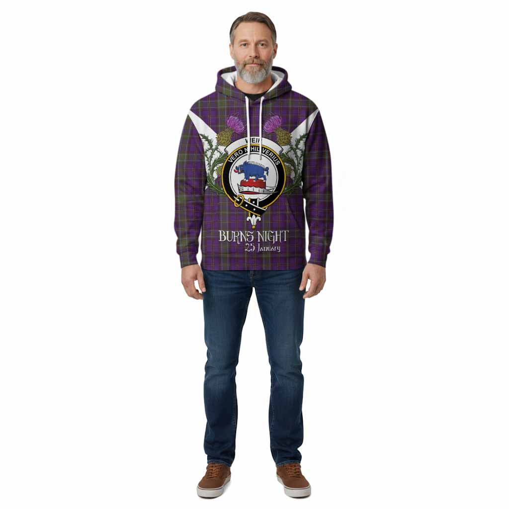 Weir Tartan Family Crest Cotton Hoodie Scottish Burns Night Thistle Floral