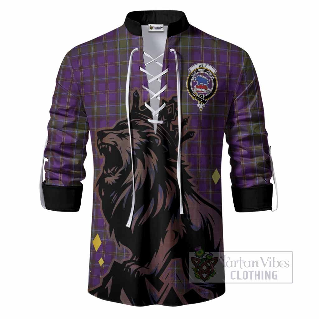 Weir Tartan Family Crest Ghillie Shirt Crowned Lion Roaring