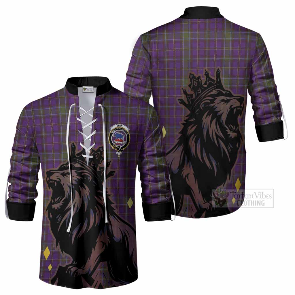 Weir Tartan Family Crest Ghillie Shirt Crowned Lion Roaring