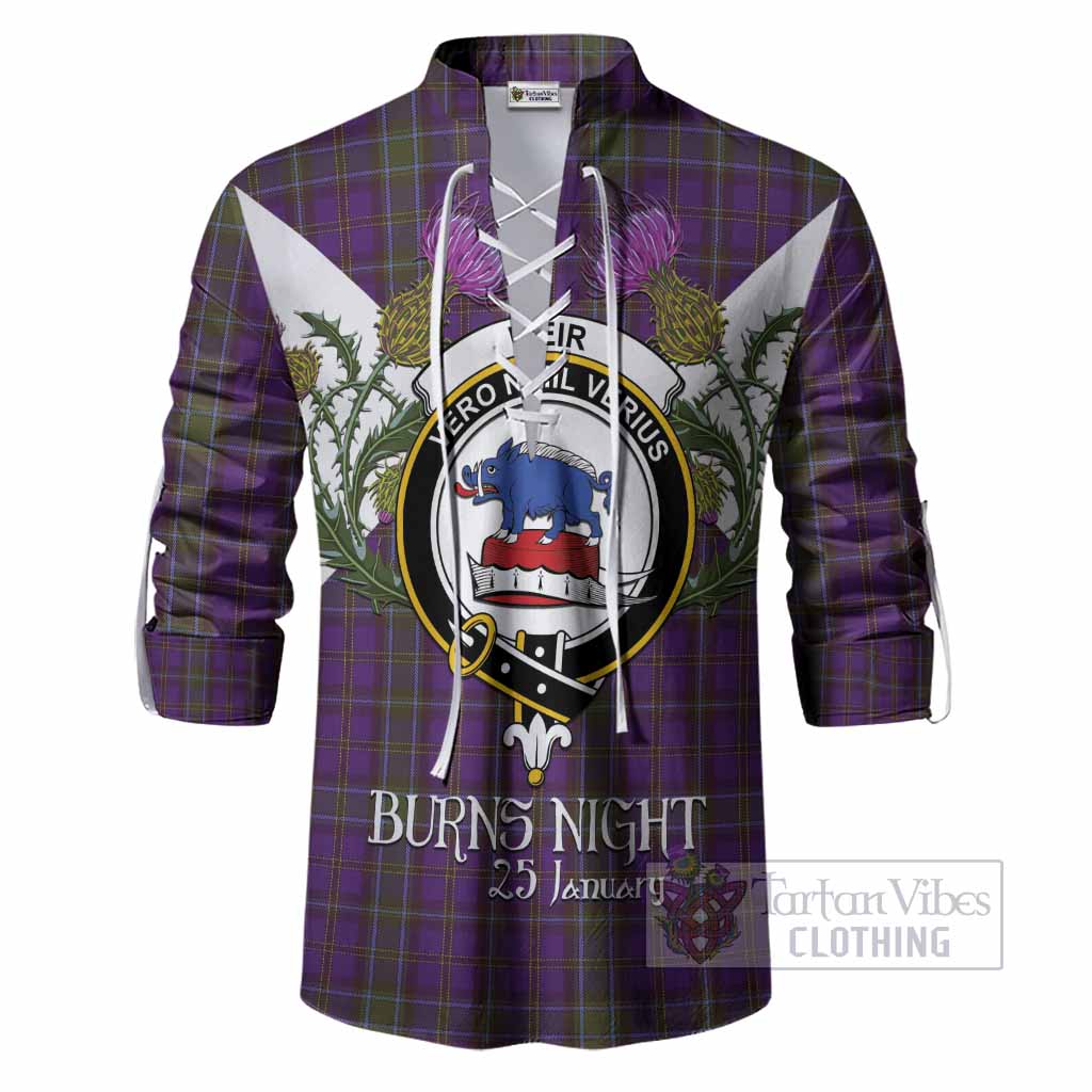 Weir Tartan Family Crest Ghillie Shirt Scottish Burns Night Thistle Floral