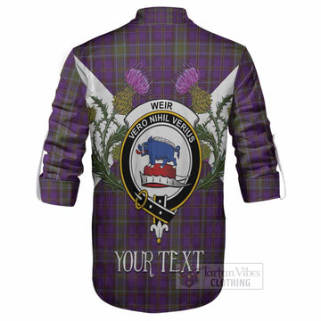 Weir Tartan Family Crest Ghillie Shirt Scottish Burns Night Thistle Floral