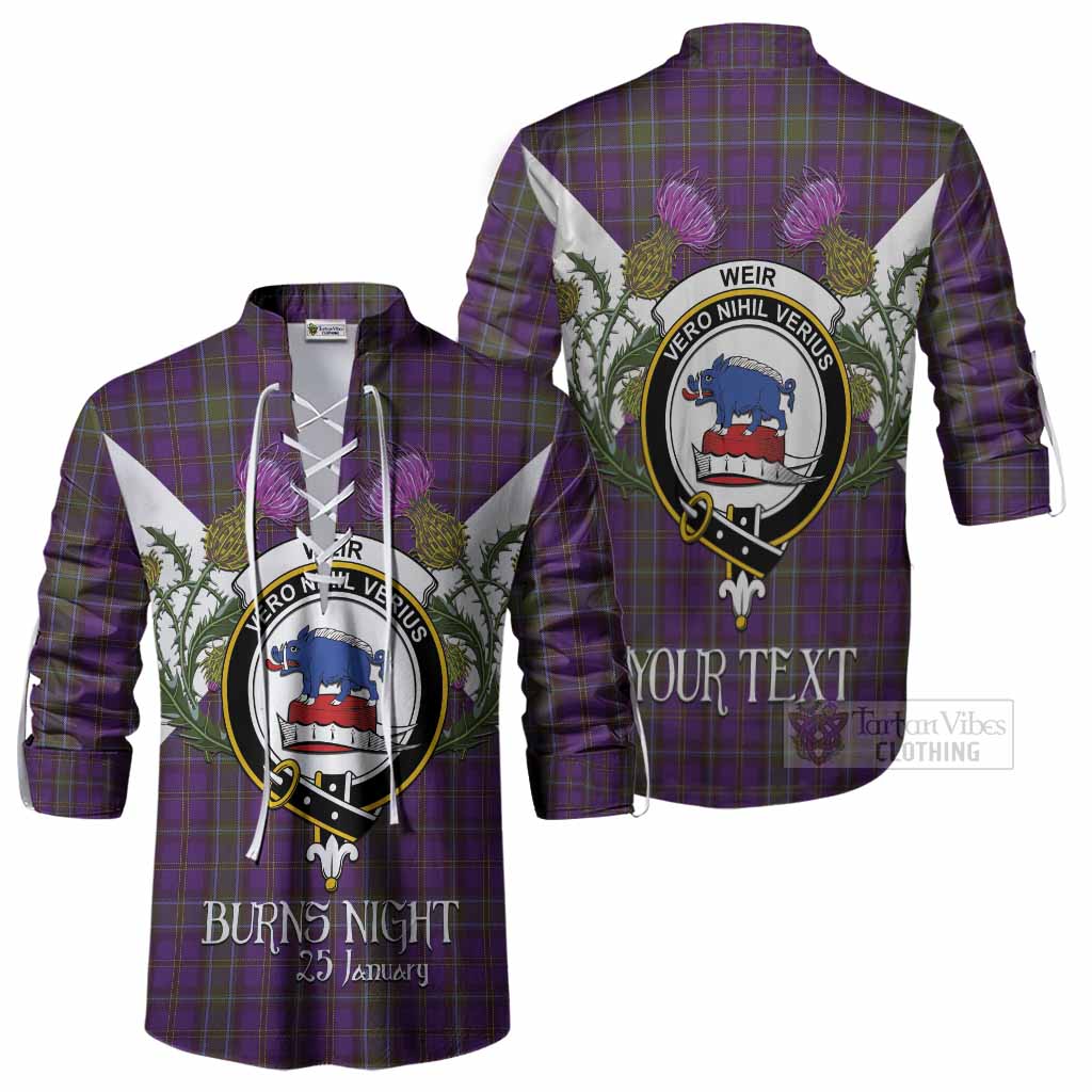 Weir Tartan Family Crest Ghillie Shirt Scottish Burns Night Thistle Floral
