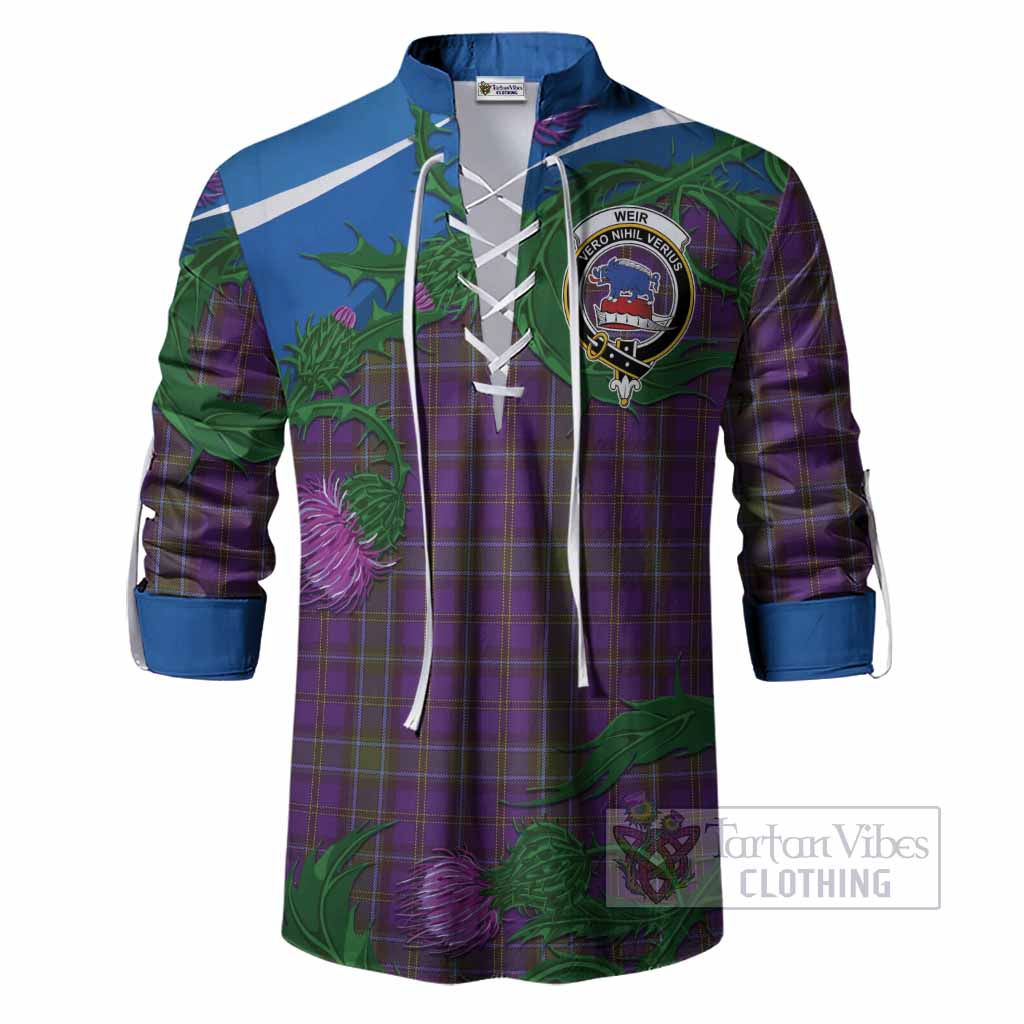 Weir Tartan Family Crest Ghillie Shirt Thistle in Minimalism