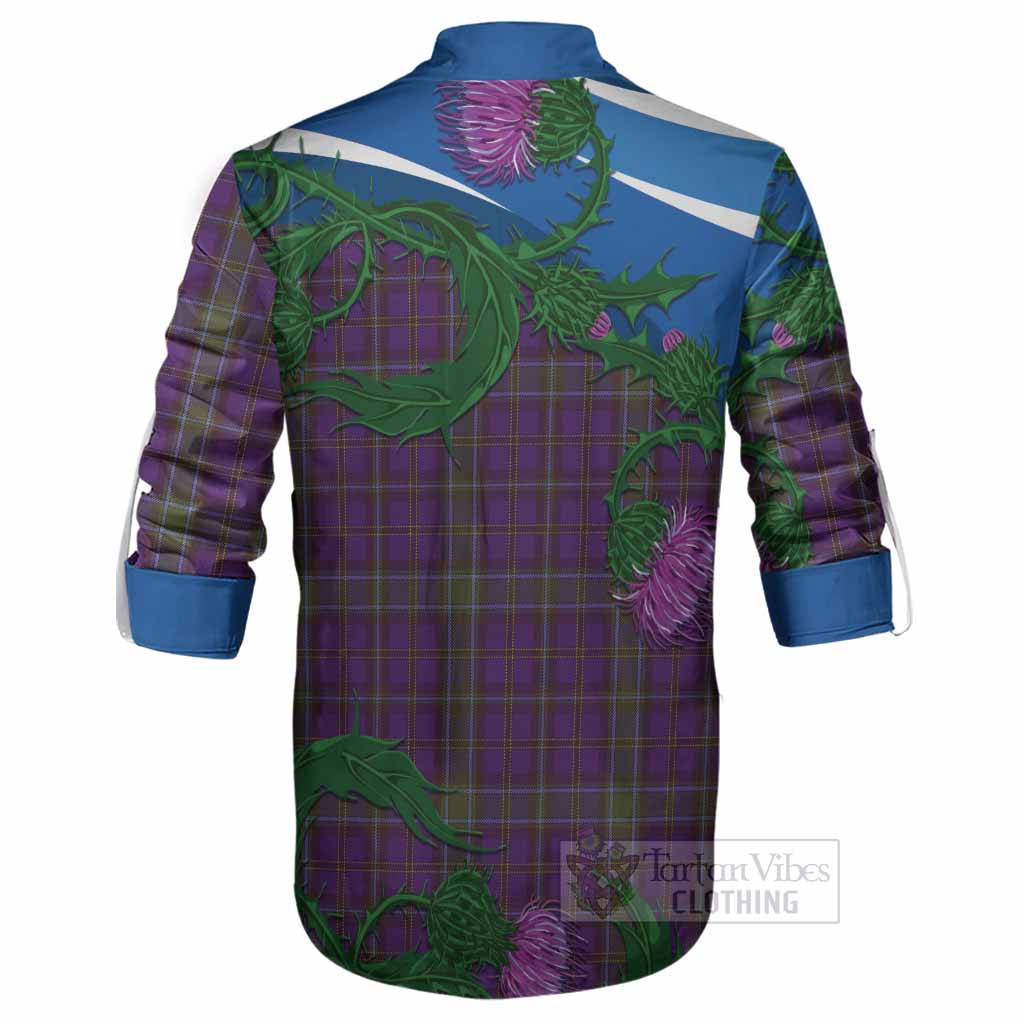 Weir Tartan Family Crest Ghillie Shirt Thistle in Minimalism